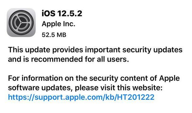 安远苹果手机维修分享iOS12.5.2发布，建议所有老苹果用户安装 